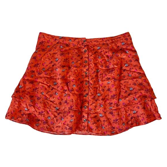 Free People Floral Button-Down Tiered Orange Skirt size small - Picture 1 of 9